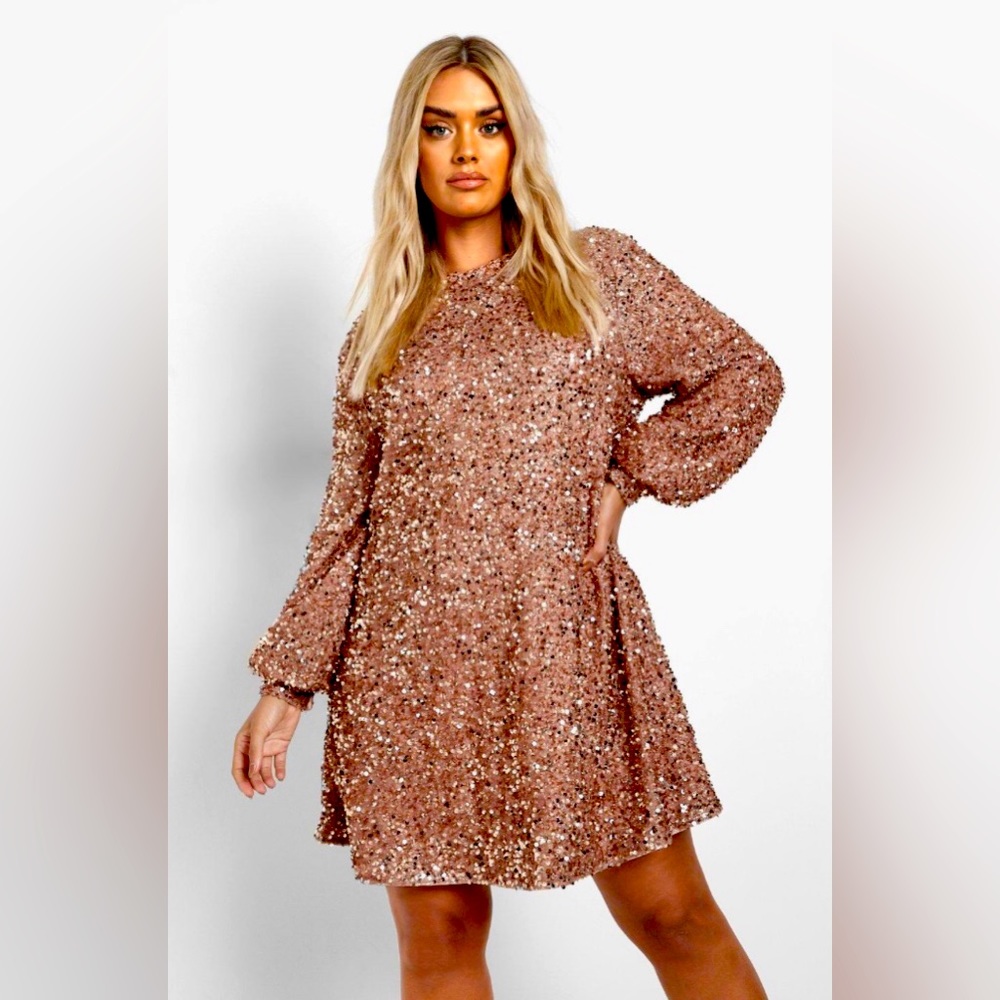 Boohoo Gold Sequined Dress